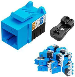 iwillink 10Gbps Cat6A Keystone Jacks 25-Pack, RJ45 Keystone Jack with Keystone Punch-Down Stand, 90-Degree Ethernet Keystone Jacks, Blue