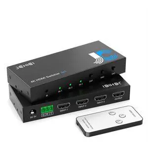 HDMI Switch 3 in 1 Out 4K@60Hz, 4 Ports HDMI Switcher Splitter Selector with Remote, Support HDCP 2.2 HDR 10+ Dolby Vision/Atmos 18Gbps CEC for Apple TV Game PC PS4 5 Pro Xbox Roku