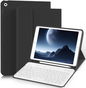 JKSML 10.2 inch Case with Keyboard for iPad 9th/8th/7th Generation [Built-in Pencil Holder] Rechargeable Wireless Bluetooth Keyboard (Quick Connection), Auto Wake/Sleep, Soft Silicone Cover, Black