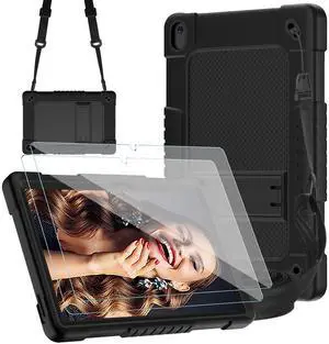 Kebiory for Walmart Onn 10.1 2024 Tablet Case Shockproof for Kid Kids Friendly Case Built in Shoulder Strap Stand+2 Pcs Screen Protector for Walmart Onn 10.1 2024 Model 100135925 (Black+2Pcs)