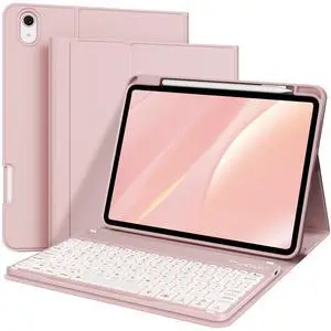 kenke Keyboard Case for iPad 10th Generation (10.9 Inch 2022) / iPad (A16) 11th (11 inch 2025), 7 Color Backlight Square Cap, Wireless Detachable Folio Keyboard Cover with Pencil Holder, Pink