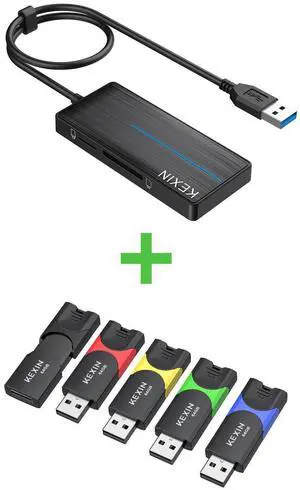 KEXIN Flash Drive 64GB Thumb Drive 5 Pack 2.0 + KEXIN USB Hub 3.0 USB Splitter
