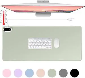 Konohan Heated Large Desk Mat PU Leather Warm Mouse Pad with 5 Heating Levels & 4 Hour Auto Shut-Off, Gray-Green Color, 31.5" x 13"