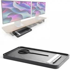 KIVY Catch-All Tray - Compatible with the Desk Shelf - Solid Acacia Wood with Smooth Gliding Bottom Surface - Handcrafted (Black)