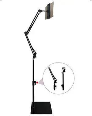 Kutatek Height and Angle Adjustable Floor Stand for iPad, iPhone, Samsung Galaxy Tablet, Kindle, Universal 360-degree Adjustable Floor Stand Holder for 3.5"~11" Devices, Max Height 59"(Black)