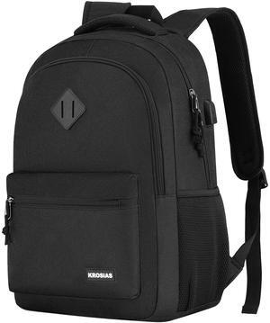 KROSIAS Black Backpack for Men and Women, School Backpack Teens Boys and Girls 17.3 Inch Laptop Bookbag with USB Charger for High School College Work Travel Business
