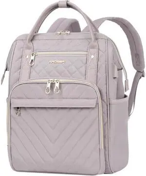 KROSER Laptop Backpack 17" Stylish Backpack Water Repellent College Casual Daypack with USB Port Travel Business Work Bag for Men/Women-Quilted Dusty Pink