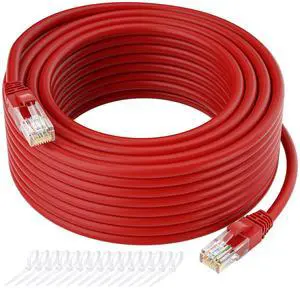 Cat5e Ethernet Cable 300 FT, Cat 5e Internet Cable, Red Snagless Patch Cord, Flexible, Network, LAN, PoE, Standard RJ45 Connector for PC, Server, Router, Modem, TV, PS5 - with 15 Cable Ties