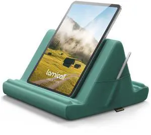 Lamicall Tablet Pillow Holder Stand for Lap - Tablet Holder for Bed, with Pocket & 4 Viewing Angles, for iPad Pro 11, 10.5, 12.9, Air Mini, Kindle, Tabs, 4-13" Devices, Green