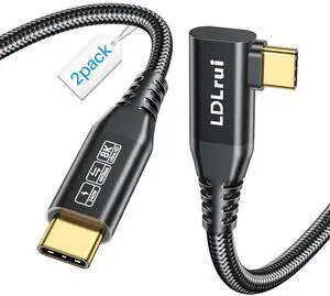 8K@60Hz/4K@144Hz USB C to USB C Monitor Cable[6FT 2Pack], 40Gbps High Speed USBC Data Transfer Cable, Right Angle USB 4 Cord, 240W PD Fast Charging for MacBook, iPad, iPhone, Lenovo, HP, Dell