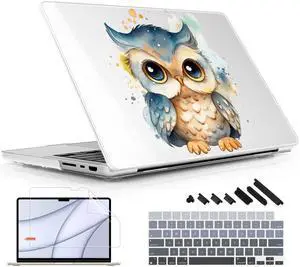 Lepeoac for MacBook Pro 16 inch Case 2021 2022 2023 2024 Release A3186 A3403 M4 A2991 M3 A2780 M2 A2485 M1 Pro/Max, Hard Shell Case with Screen Protector & Keyboard Cover, Cute owl