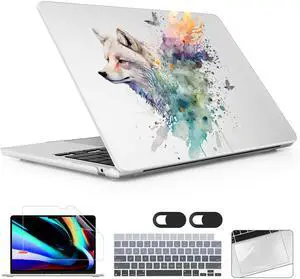 Lepeoac for MacBook Air 13.6 inch Case M4 M3 M2 2025 2024-2022 Release Model A3240 A3113 A2681, Sturdy Plastic Hard Shell Case & Screen Protector for MacBook Air M2 13 inch, Wolf