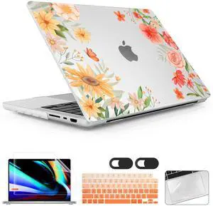 Lepeoac for MacBook Pro 16 inch Case 2021 2022 2023 2024 Release A3186 A3403 M4 A2991 M3 A2780 M2 A2485 M1 Pro/Max, Hard Shell Case with Screen Protector & Keyboard Cover, Spring Flowers