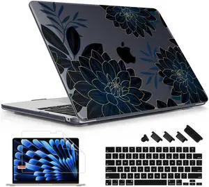 Lepeoac Case for MacBook Air 15 Inch 2025 2024 2023 Release M4 A3241 M3 A3114 M2 A2941, Hard Shell with Screen Protector & Keyboard Cover, Compatible with Touch ID, Flower Dahlia