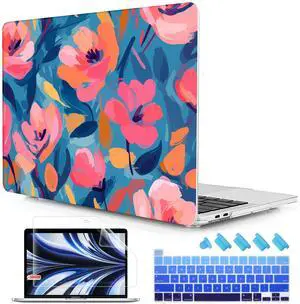 Lepeoac Case for MacBook Pro 13 inch with/Without Touch Bar (2016-2022, M2 A2338 M1 A2289 A2251 A2159 A1989 A1706 A1708), Hard Shell + Keyboard Cover + Dust Plug, Flowers Print