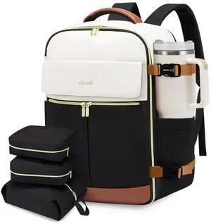 LOVEVOOK Travel Backpack for Women, TSA Carry On Backpack Flight Approved Luggage, 40L Water Resistant Personal Item Daypack Large Weekender Bag fit 17 inch Laptop with 3 Cubes, Beige-black-brown