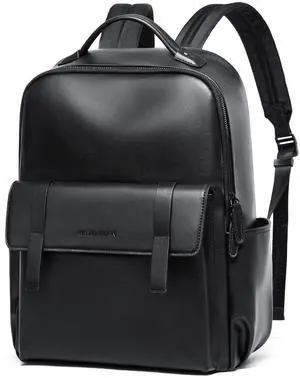 MATE ELAN Leather Backpack For Men Fit 15" Laptop Waterproof Vintage Black Work Travel Flip Design Small Pu Backpack For Men Women Casual