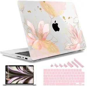 May Chen Case for MacBook Pro 16 inch M4 Pro A3403, M4 Max A3186, M3 A2991 M2 A2780 M1 A2485 Pro Max 2024-2021 Release, Plastic Hard Shell Case with Keyboard Cover, Luxury Lotus Flowers