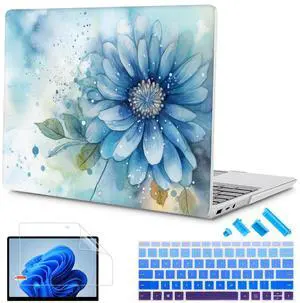 Mektron Case for 13.5" Microsoft Surface Laptop 5/4/3 with Metal Palm Rest Model 1951/1868, 2019/2021/2022 Release Plastic Hard Shell Cover with Screen Protector, Watercolor Blue Flower