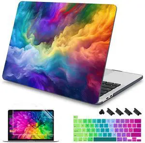 Mektron Case for MacBook Pro 16 Inch A2141 Cover 2019 Release 16" with Liquid Retina Display/Touch ID, Plastic Hard Shell with Keyboard Skin & Screen Protector & Dust Plug, Rainbow Cosmic