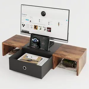 Monitor Stand Riser with Storage Drawer - 25Inch Computer Monitor Stands with Tablet and cell phone holders, Wooden Desktop Organizer Perfect for Home Office Desk, Computer, Laptop, TV