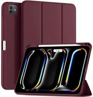 Kidopire New Compatible with iPad Pro 11 Inch Case (M4, 5th Gen 2024) with Pencil Holder, Smart Cover with Protective Trifold Stand & Soft TPU Back, Auto Wake/Sleep, Support Pencil Pro, Wine Red