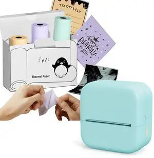 NelkoGlobal Bluetooth Sticker Printer with 3 Rolls of 50mm*3.5m Green/Purple/Orange Self-Adhesive Thermal Printer Paper
