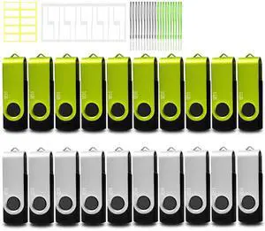 Nicepicten Thumb Drive 1GB Fat USB Flash Drives 20 Pack 1 GB USB 2.0 Jump Drives Multipack Flash Memory Stick Zip Drive Pendrive 20Pack with 20PCS Lanyards Label (Green Sliver 1gig)