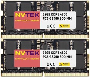 NVTEK 64GB (2X32GB) DDR5 4800MHZ PC5-38400 SODIMM 2Rx8 1.1V 262-PIN Non-ECC Laptop PC Computer Memory