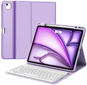 Keyboard Case for iPad Air 13 inch (M3 2025 / M2 2024), Magnetic Detachable Slim Wireless Keyboard, Precise Cutouts Folio Cover Case with Pencil Holder, Adjustable Angles, Auto Sleep/Wake,Light Purple