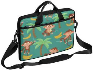 Laptop Bag for Women Men Waterproof Laptop Shoulder Bag 14-15.6 Inch Computer Messenger Bag Carrying Case (Banana Cute Monkey)