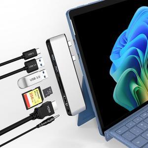 Surface Pro 11/10/9 Docking Station Adapter - 7-in-1 Surface Pro 11 Hub Accessories for Dual Monitor, with 4K HDMI, USB C Thunderbolt 4 (8K/40Gbps/100W PD), 2 USB 3.0, SD/TF Card Reader & 3.5mm Jack