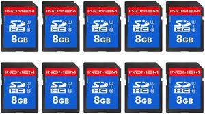INDMEM SD Card 8GB, 10-Pack UHS-I Class 10 MLC Flash Memory Card, High-Speed Secure Digital Cards for Cameras, DSLR, Action Cams - Reliable Storage