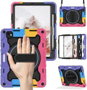 ROSROME for 2024 iPad Pro 11 Inch Case M4 5th Generation for Kids (Model A2836, A2837, A3006) with HD Screen Protector, Shoulder Strap, 360 Stand, Hand Strap, Pen Holder|15ft Drop Protection|