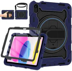 ROSROME Case for iPad A16 11th Generation 11 Inch 2025, iPad 10th Generation Case 10.9" for Kids with Screen Protector, 360 Kickstand Hand Strap, Shoulder Strap, Heavy Duty Shockproof Drop Protection