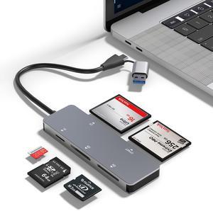 CFast Card Reader, USB 3.0 USB C CFast 2.0 Card Reader, 5Gbps Aluminum CFast Memory Card Adapter for Lexar, Transcend, Sony Card, Read 5 Cards Simultaneously for CFast/CF/SD/TF/XD Card