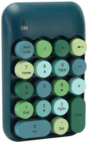 Retro Color 2.4GHz Numeric Keypad with USB Receiver for Laptop, Portable 18 Keys Wireless Number Pads Round Keycaps Auto Sleep Accounting Numpad Compatible with OS X (Dark Green Color)