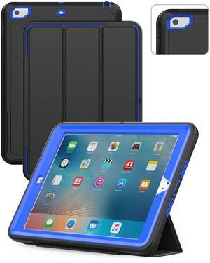 SEYMAC for iPad 6th/5th Generation Case, Sturdy Heavy Duty Shockproof Protection Folio Stand Case with Smart Cover Auto Sleep/Wake for iPad 9.7 Case, Black/Blue