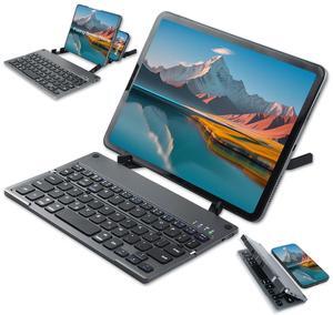 QUZZZRING Foldable Keyboard with Universal Stand,Bluetooth Keyboard for iPhone for iPad for Mac for Android for Windows for iOS,Holder for Any Brand Any Size Phone&Folding Screen Phone&Tablet(Gray)