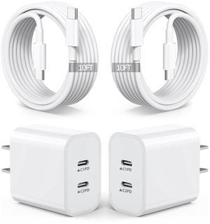 iPhone 16 15 Charger,2Pack Dual Port Fast Wall Chargers Block with 10FT USB C to C Cable Cord Charger Fast Charging for iPhone 16e/16 Pro Max/16 Pro/16 Plus/15/15 Pro Max/15 Pro/15 Plus/iPad
