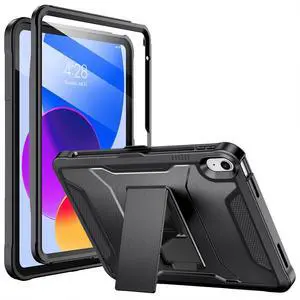 Soke Case for iPad (A16) 11th Generation 11-inch 2025, iPad 10th Generation 10.9-inch 2022, with Built-in Screen Protector and Kickstand, Rugged Full Body Protective Cover - Glossy Black