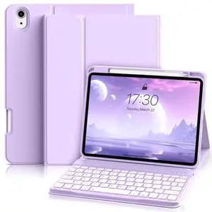 SQBEBS Case with Keyboard for iPad (A16) 11th / 10th Generation 11 inch 2025/10.9 inch 2022, 7 Colors Backlit Detachable Keyboard, Stand Folio Keyboard Cover with Pencil Holder, Purple