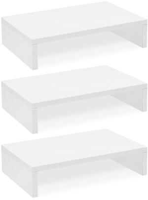 TEAMIX Monitor Stand Riser-3 Packs,Wood 3 Tiers Adjustable Monitor Stand Dual Monitor Riser for 2 Monitors/Laptop/PC Computer Stand for Desk (White, 3 PCS)