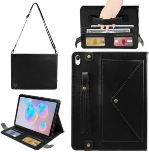 Handbag Case for iPad Mini 7 2024 8.3" / Mini 6 2021, Techcircle Folio Stand PU Leather Crossbody iPad Mini Cover with Hand Strap+Shoulder Strap, Multi-Card Slots Envelope Pocket Wallet Case, Black