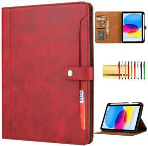 Folio Case for iPad (A16) 11" 2025 / iPad 10th Generation 2022, TECHCIRCLE Vegan Leather Folding Stand [Pencil Holder] Soft TPU Back Shell Protective Smart Cover with Card Slots & Pockets, Red