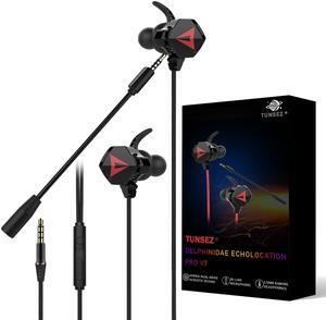 TUNSEZ HiFi Wired Earbuds, Low-Profile 90deg Plug, 3.5mm Plug, Built-in Microphone, Gaming Earbuds PC, Mobile (Black)
