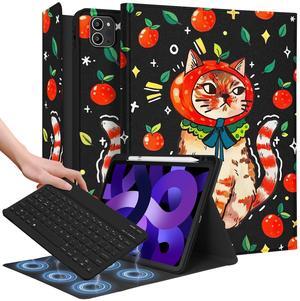 Uppuppy for iPad Air 11 inch Case 2024 - Air 5th/4th Generation 10.9, Pro 11 Case with Keyboard Pencil Holder Tablet Cover Folio Women Girl Cute Teen Kawaii Cat for iPad Air 11 2024 (M2), Pro 11