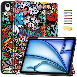 UUcovers Case for iPad Air 13 inch M2 (2024) & iPad Pro 12.9 inch 3rd Generation (2018) Slim Trifold Stand Cover with Pencil Holder Auto Sleep/Wake Magnetic Smart Shell, Colored Graffiti Doodle