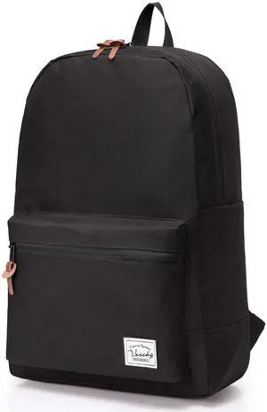 VASCHY School backpack, Lightweight Casual Classic Water-resistant School Rucksack Travel Backpack 15 inch Laptop Black