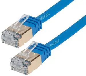 High Speed Ultra Flat CAT7 Ethernet Cable, RJ45 Computer Internet LAN Network Ethernet Patch (White, Blue, Black) (100FT, Blue)